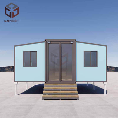 Double wing container house with balcony Plywood Flooring Rock Wool Sandwich Panel